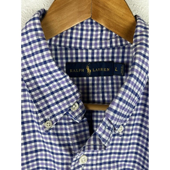 Ralph Lauren Large Purple Blue Plaid Long Sleeve Button Down Cotton Shirt - Picture 7 of 11